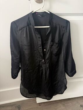 Women’s Black Satin V-Neck Blouse